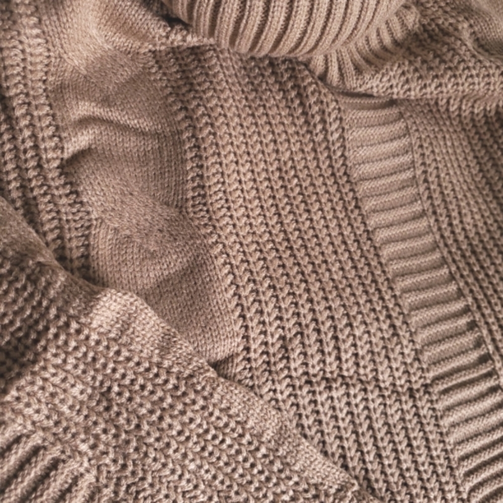 NEW Chunky Mixed Cable Knit Turtleneck Sweater Dress Tan Camel - Picture 8 of 10